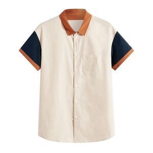 NEW Men's Colorblock Button Up Shirt Pocket Short Sleeve S
